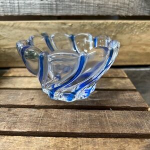 Mikasa Crystal Cobalt Blue Peppermint Swirl Candle Holder